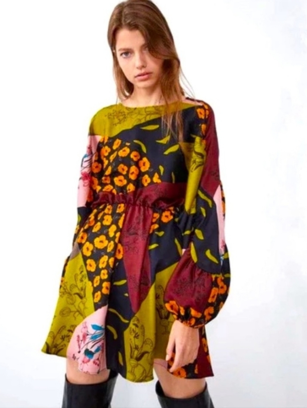 Zara Multi-Color Floral Patchwork Mini Dress. NWOT Excellent Condition Size XS